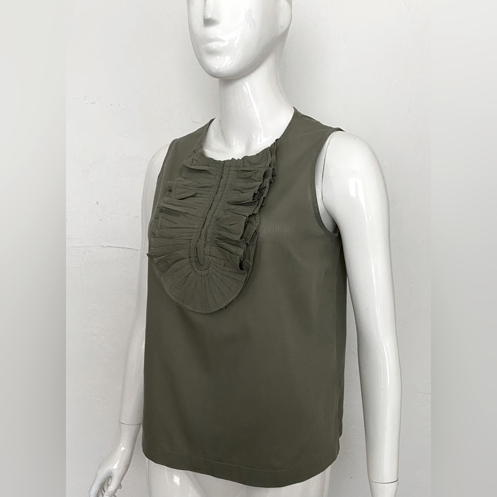 MARC BY MARC JACOBS OLIVE GREEN RUFFLE SLEEVELESS COTTON TOP SHIRT BLOUSE XS - Picture 10 of 14